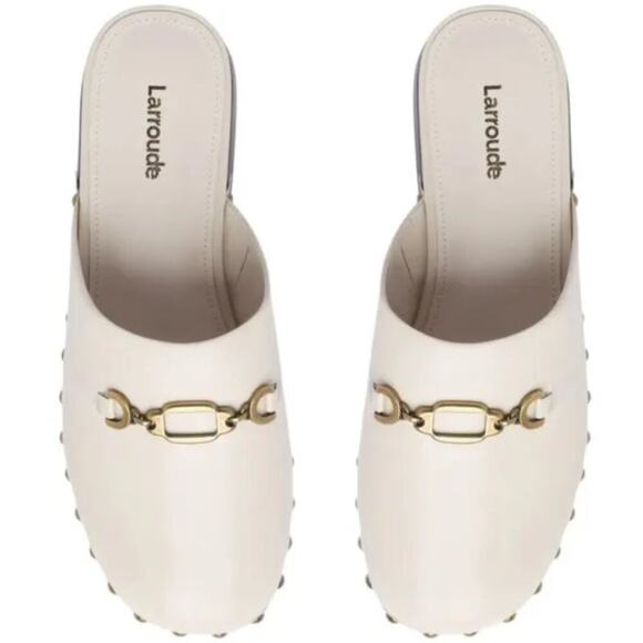 LARROUDE Zuzi Mule Bit Gold Detail Hardware Women's Clog Ivory Leather, Sz 6 NEW - Picture 5 of 7